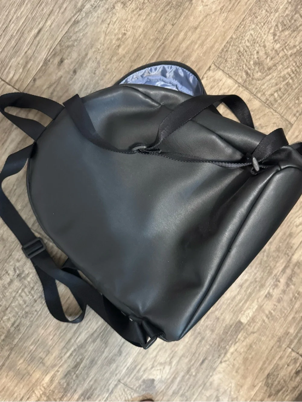 Nautica Black Quilted Faux-Leather Backpack with Silver Logo